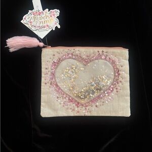 Sequin Heart Pouch - Pink and Gold